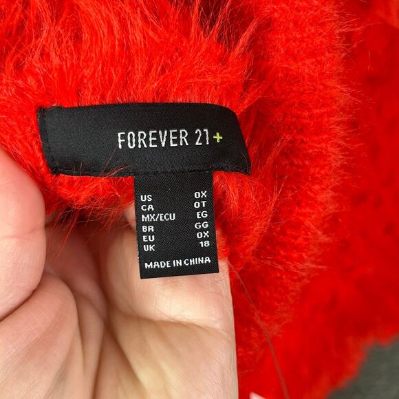 Forever 21+ Off The Shoulder Fluffy Red Sweater Red Size 0X #654 - Picture 9 of 9